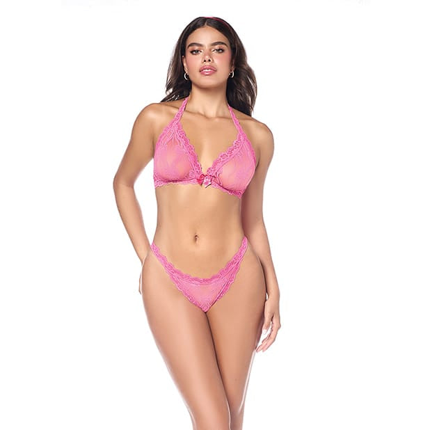 Mapale - Lacy Halter Top with Panty Lingerie Set (Pink)