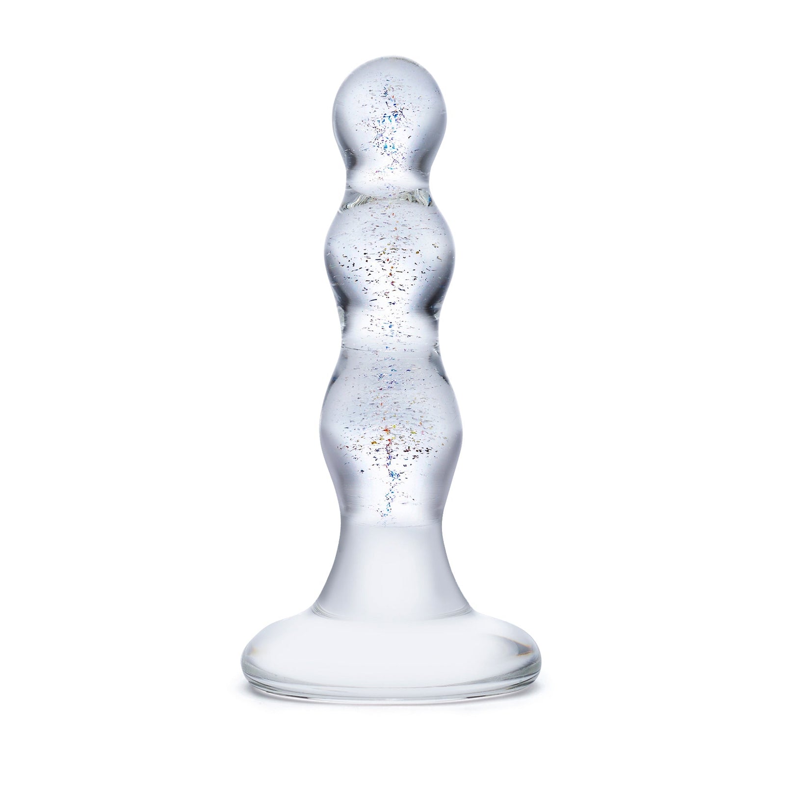 Glas - Triple Play Beaded Butt Plug 4’’ (Clear) - Clear - Glass Anal Plug (Non Vibration)