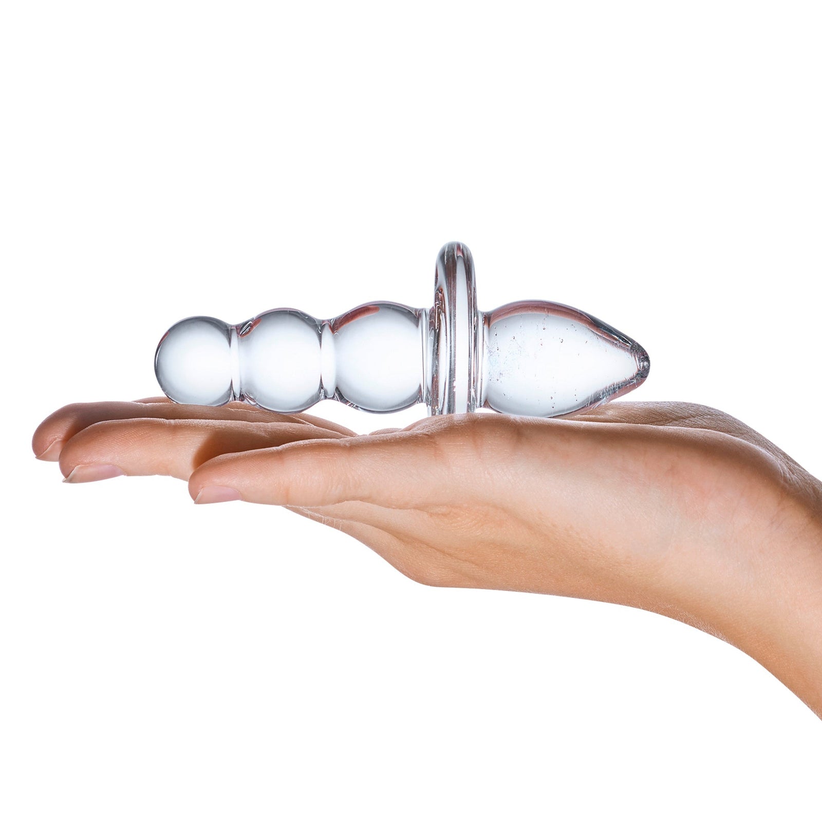 Glas - Titus Beaded Glass Butt Plug 4.5’’ - Clear - Glass Anal Plug (Non Vibration)