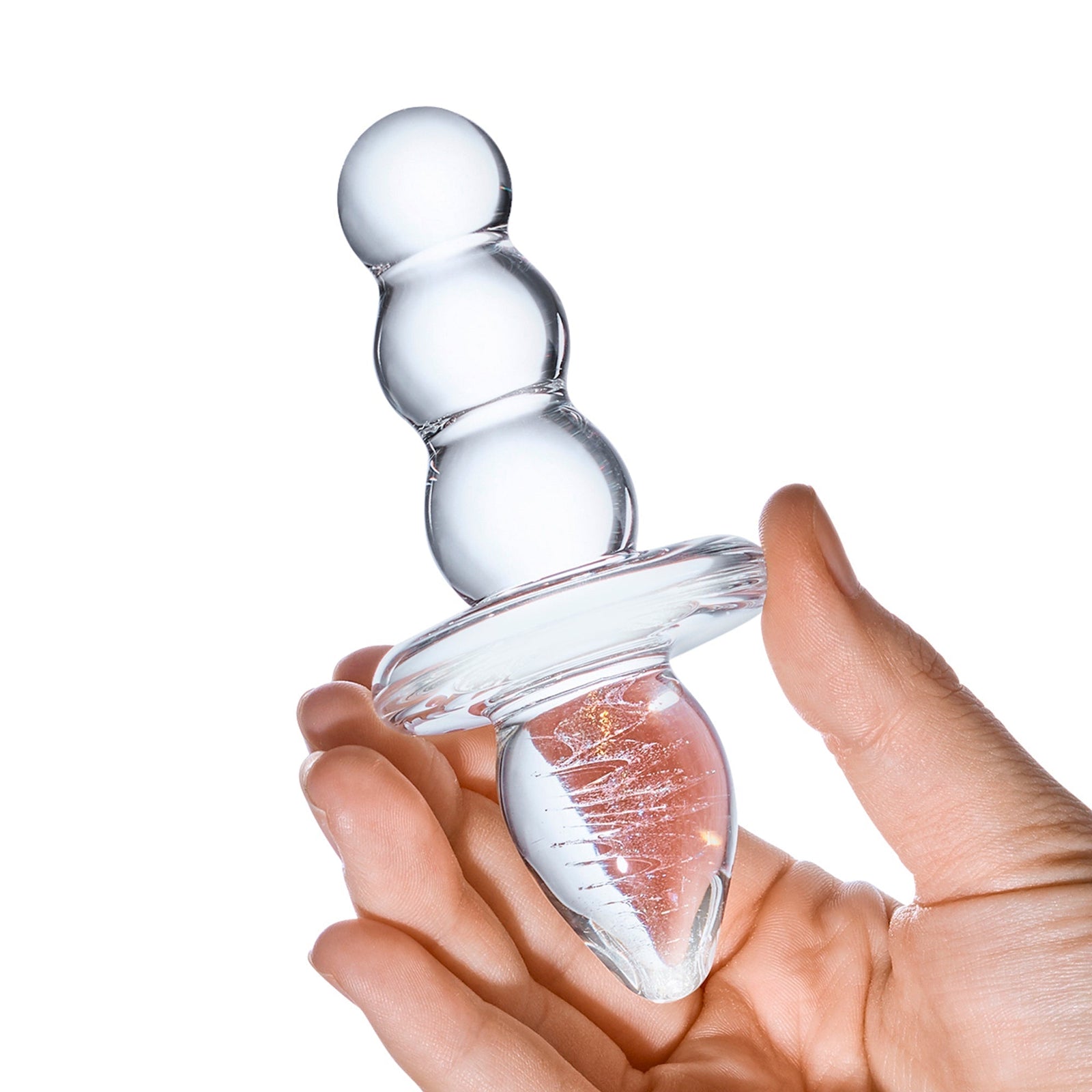 Glas - Titus Beaded Glass Butt Plug 4.5’’ - Clear - Glass Anal Plug (Non Vibration)