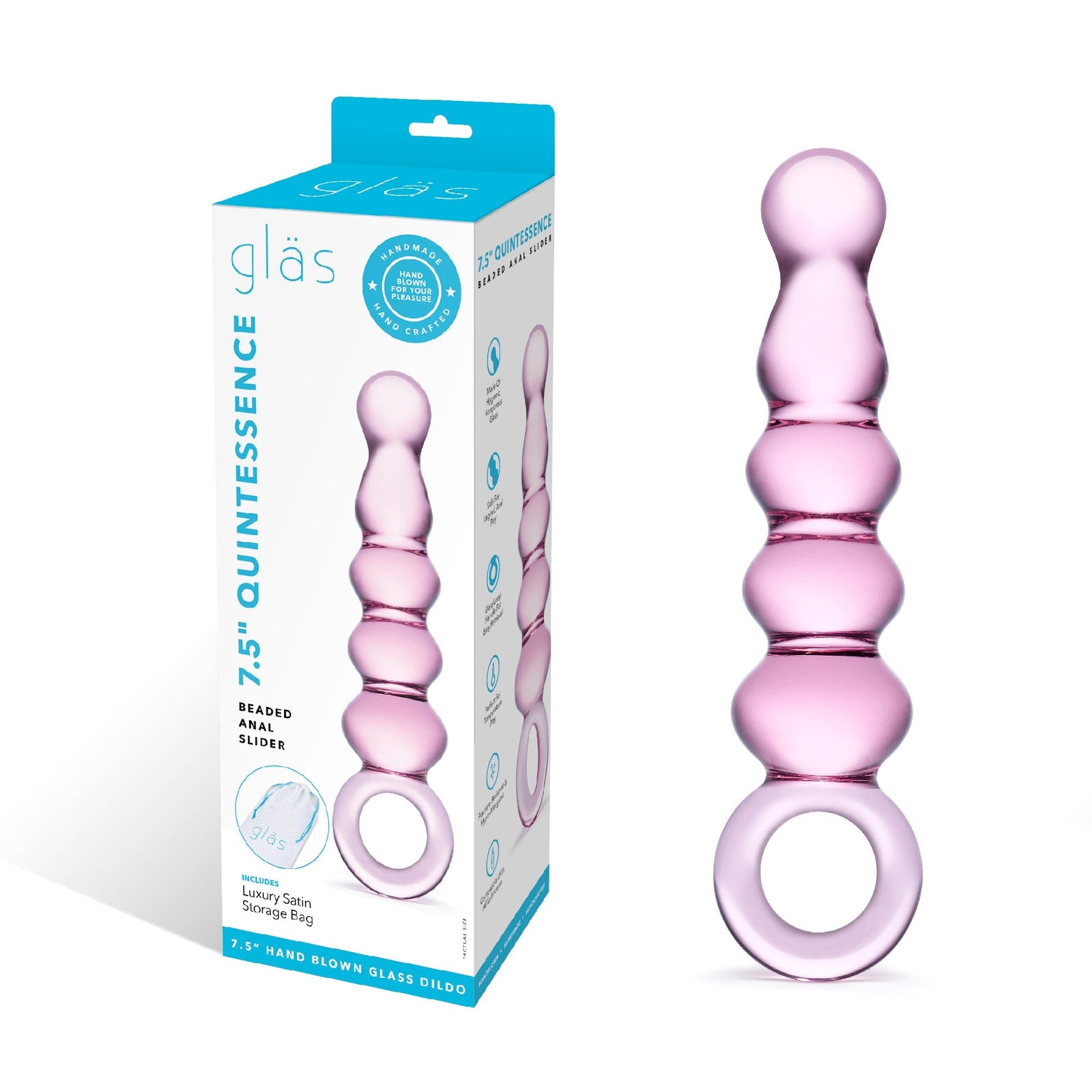 Glas - Quintessence Beaded Glass Anal Slider 7.5’’ (Pink) - Pink - Glass Anal Plug (Non Vibration)