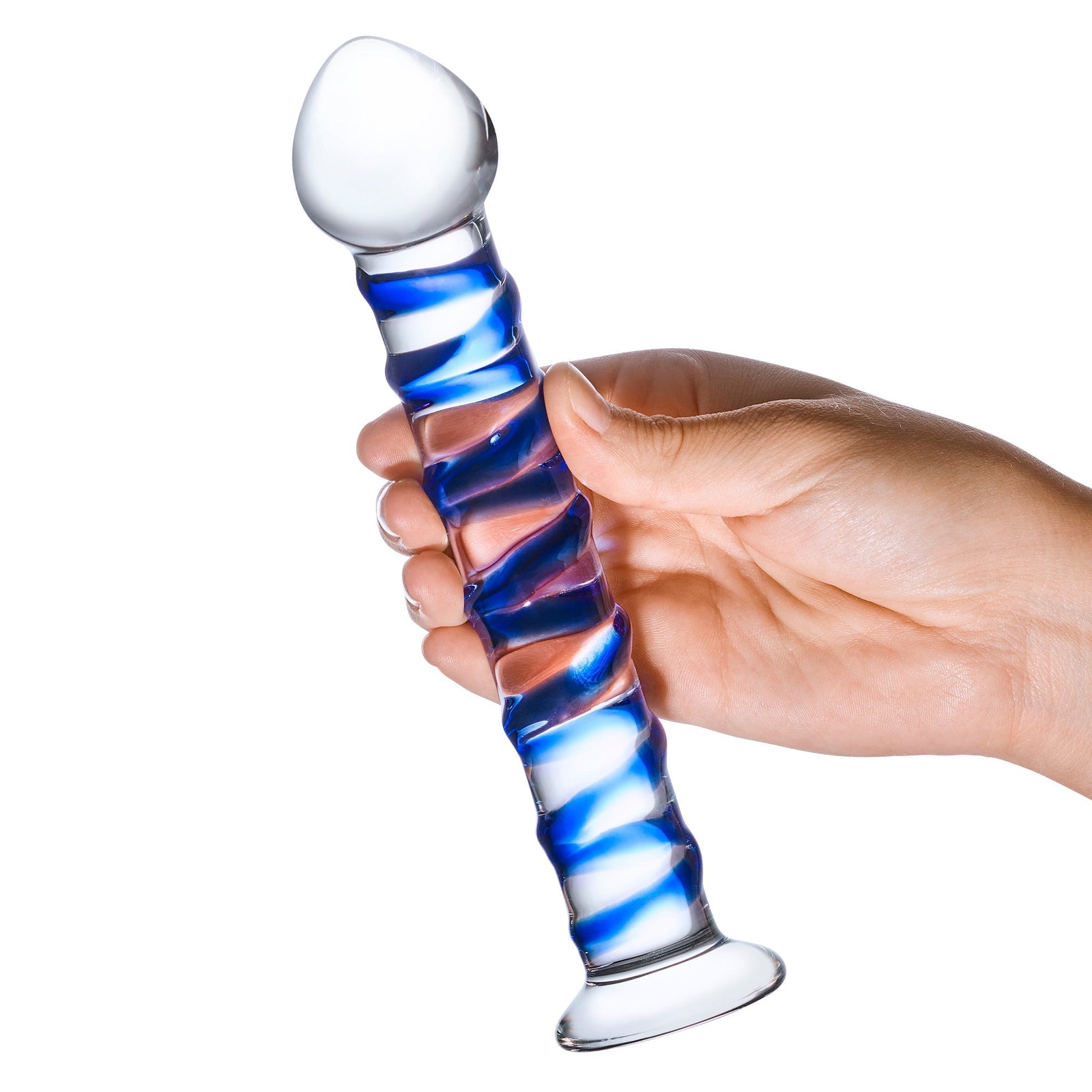 Glas - Blue Spiral Glass Dildo 7.5’’ - Blue - Glass Dildo (Non Vibration)