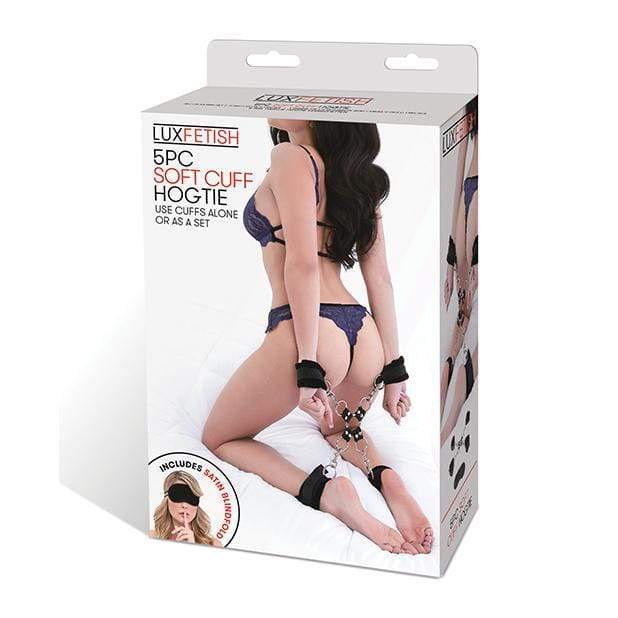 Lux Fetish - 5 Pc Soft Cuff Hogtie Set (Black) Hand/Leg Cuffs 4890808110478 CherryAffairs