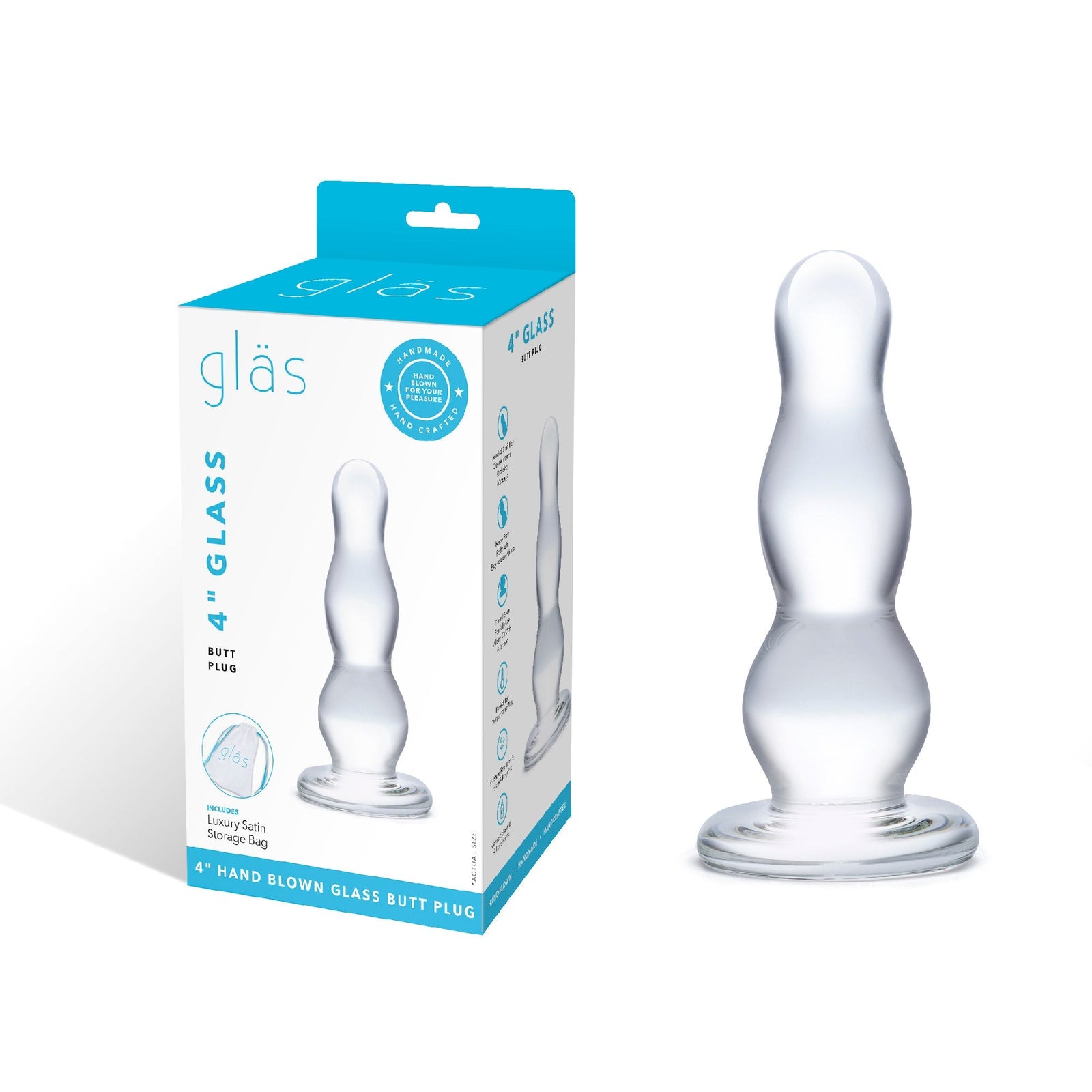 Glas - Glass Butt Plug 4’’ - Clear - Glass Anal Plug (Non Vibration)