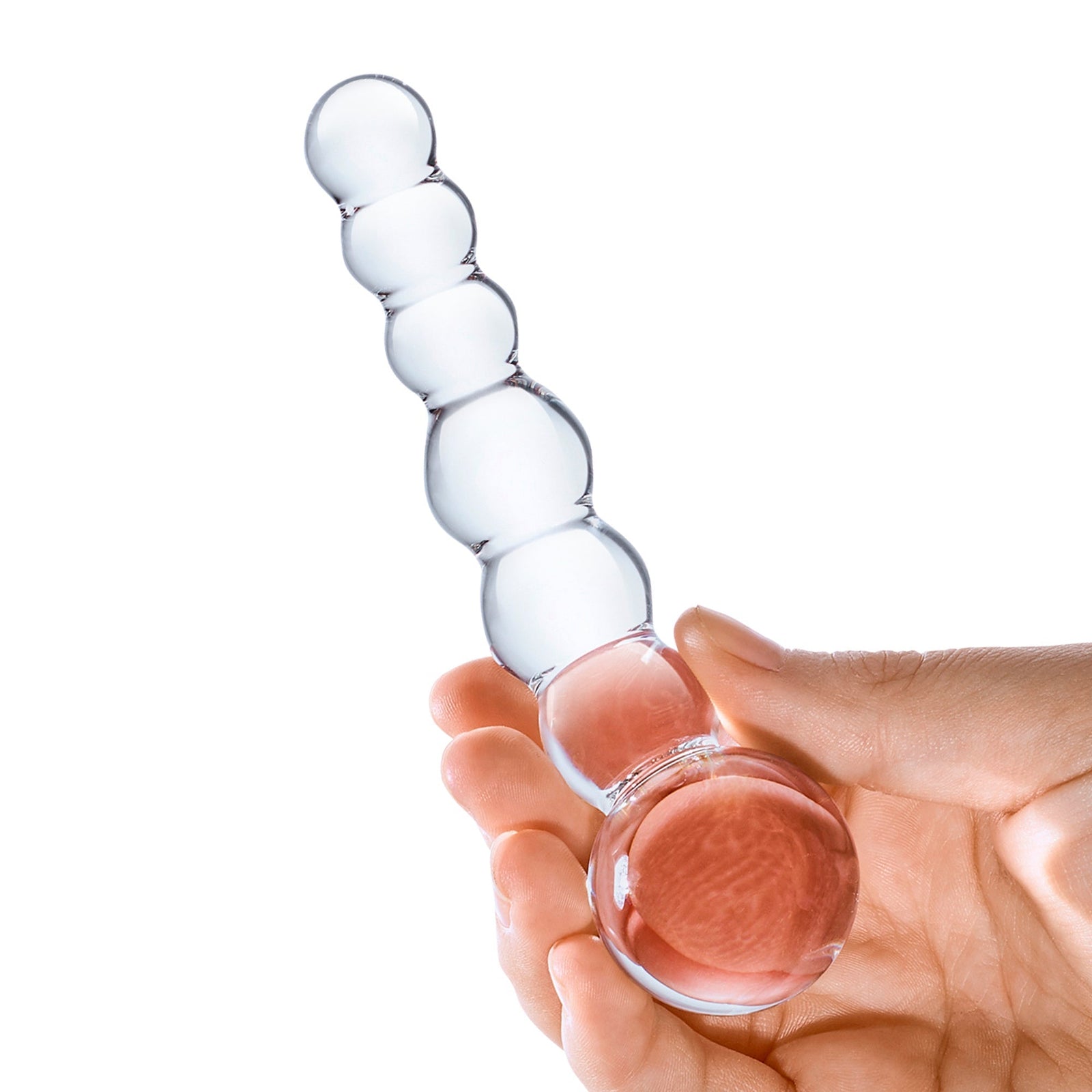 Glas - Curved Glass Beaded Hand Blown Glass Dildo 5’’ (Clear) - Clear - Glass Dildo (Non Vibration)