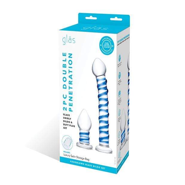 Glas - 2 Pc Double Penetration Glass Swirly Dildo and Butt Plug Set (Clear) Glass Dildo (Non Vibration) 4890808238660 CherryAffairs