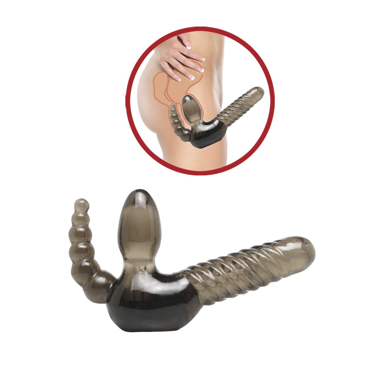 Pipedream - Fetish Fantasy Series "Strapless" Strap-On with Anal Stimulator (Black) Double Dildo (Non Vibration) - CherryAffairs Singapore