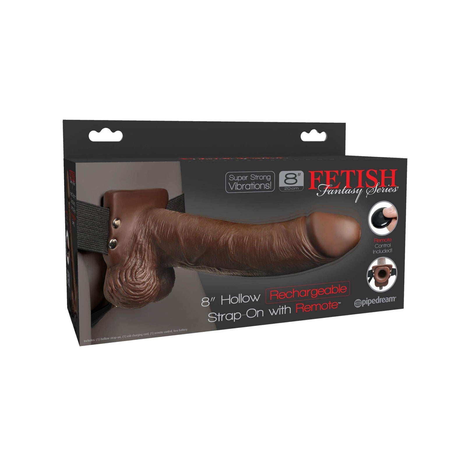 Pipedream - Fetish Fantasy Hollow Rechargeable Strap-On Remote 8" (Brown) Strap On with Hollow Dildo for Male (Vibration) Non Rechargeable 603912759242 CherryAffairs