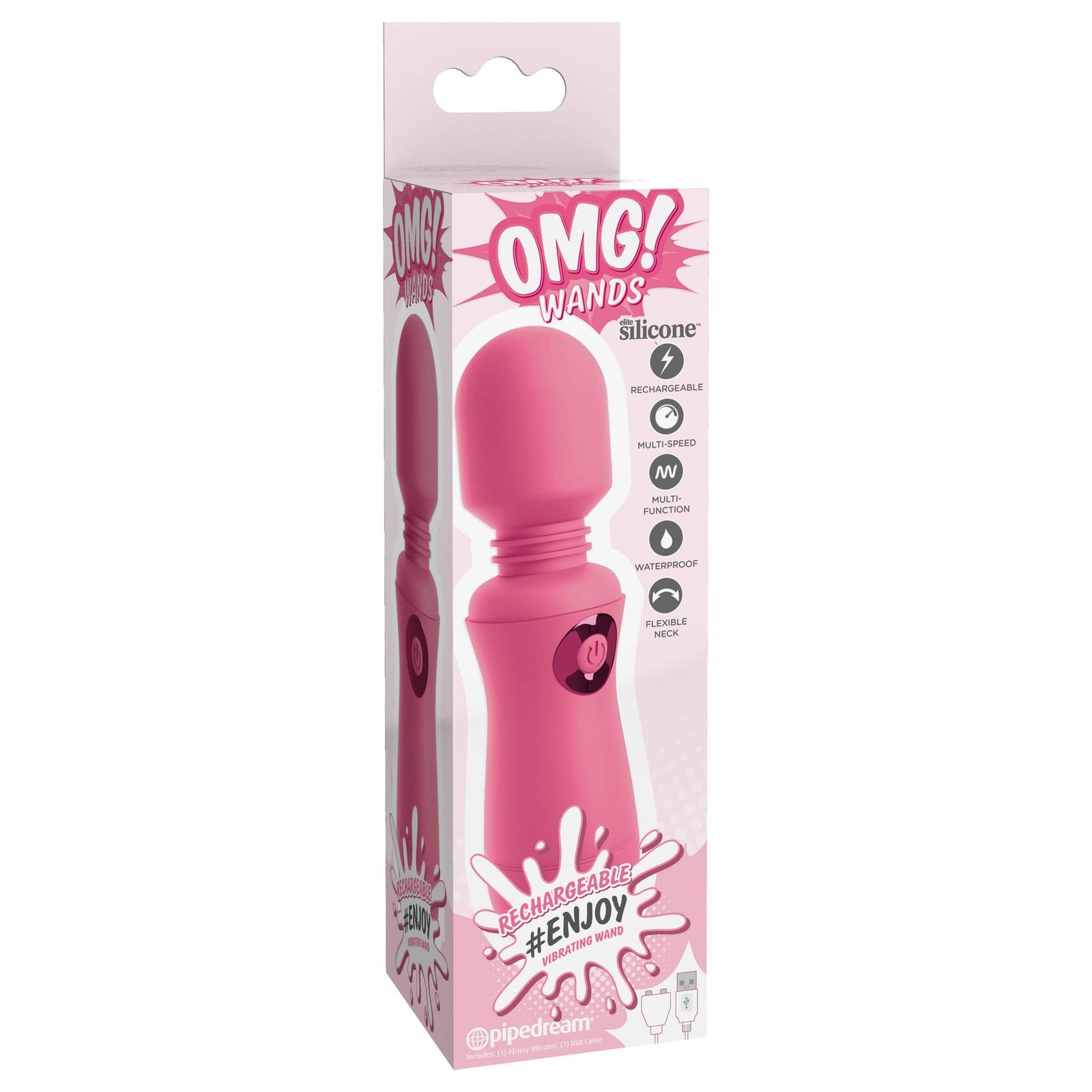 Pipedream - OMG Wands #Enjoy Rechargeable Mini Wand Massager (Pink) Mini Wand Massagers (Vibration) Rechargeable 324161127 CherryAffairs