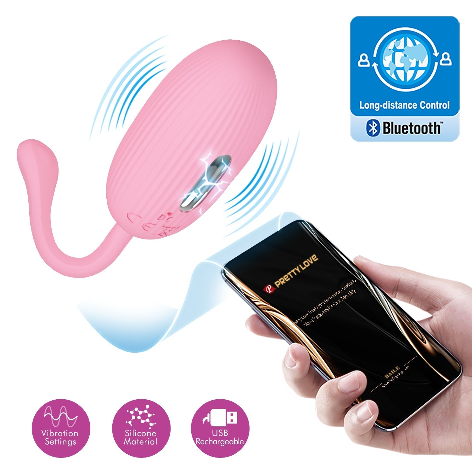 Pretty Love - Doreen App-Controlled Egg Massager Vibrator (Pink) - Pink - Wireless Remote Control Egg (Vibration)