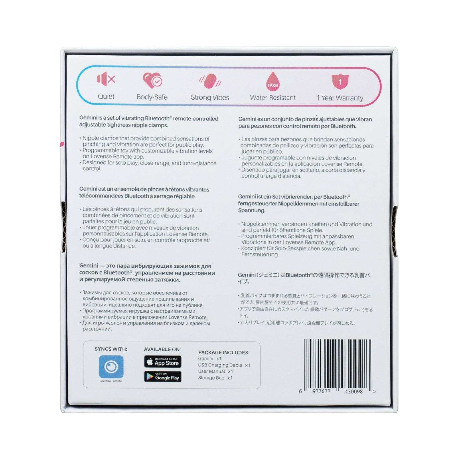 Lovense - Gemini App-Controlled Vibrating Nipple Clamps (Pink) - Pink - Nipple Clamps (Vibration) Rechargeable