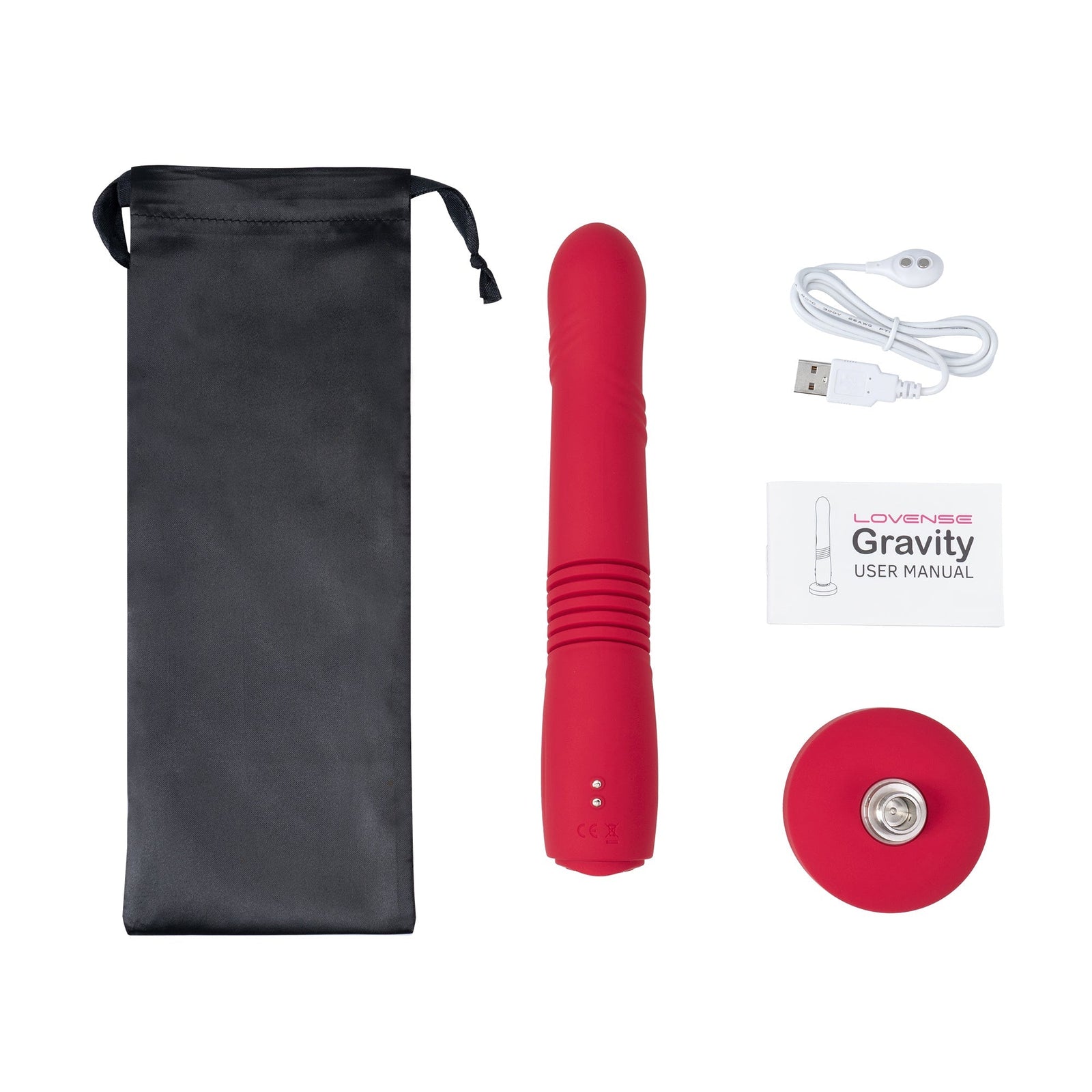 Lovense - Gravity App-Controlled Thrusting Dildo (Red) - Red - Realistic Dildo with suction cup (Vibration) Rechargeable
