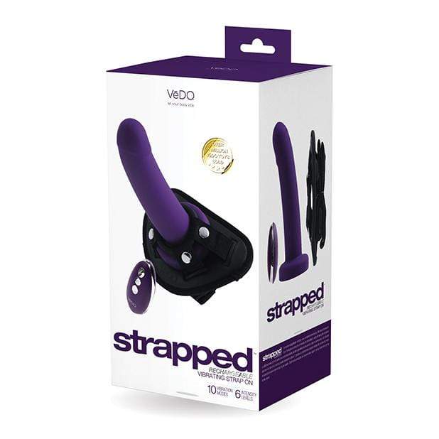 VeDO - Strapped Rechargeable Vibrating Strap On Dildo (Deep Purple) Strap On with Dildo for Reverse Insertion (Vibration) Rechargeable 716053727862 CherryAffairs