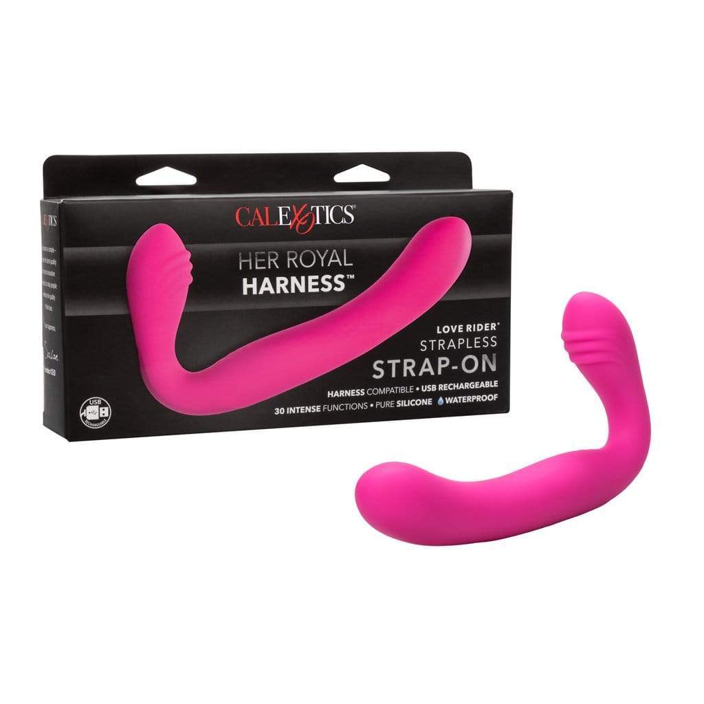 California Exotics - Her Royal Harness Rechargeable Love Rider Strapless Strap On (Pink) Strap On with Dildo for Reverse Insertion (Vibration) Rechargeable 716770083579 CherryAffairs