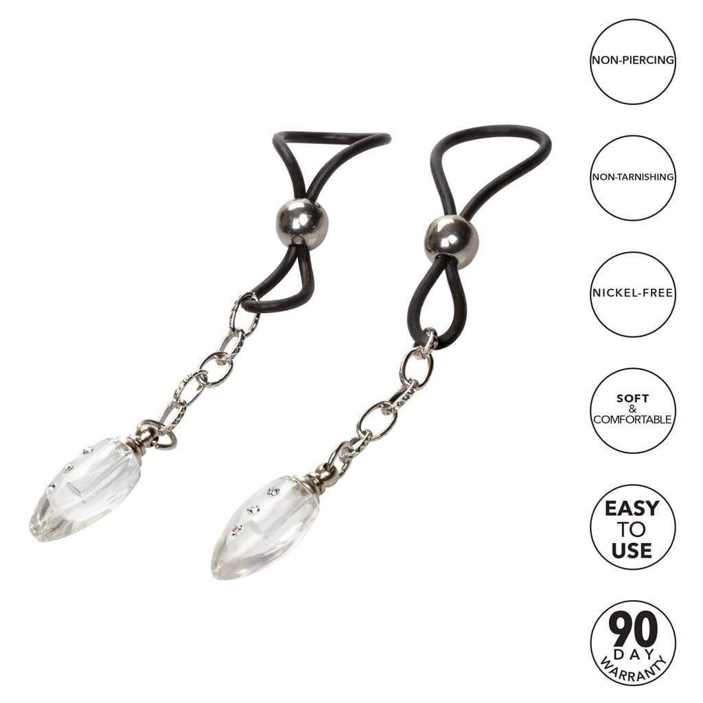 California Exotics - Nipple Play Non Piercing Nipple Jewelry Crystal Teardrop (Black) Nipple Clamps (Non Vibration) 716770091079 CherryAffairs