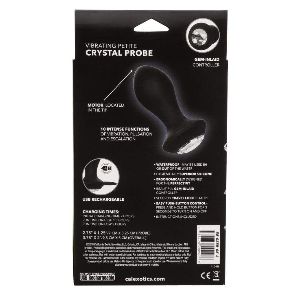 California Exotics - Power Gem Vibrating Petite Crystal Prostate Massager (Black) Prostate Massager (Vibration) Rechargeable 716770092502 CherryAffairs
