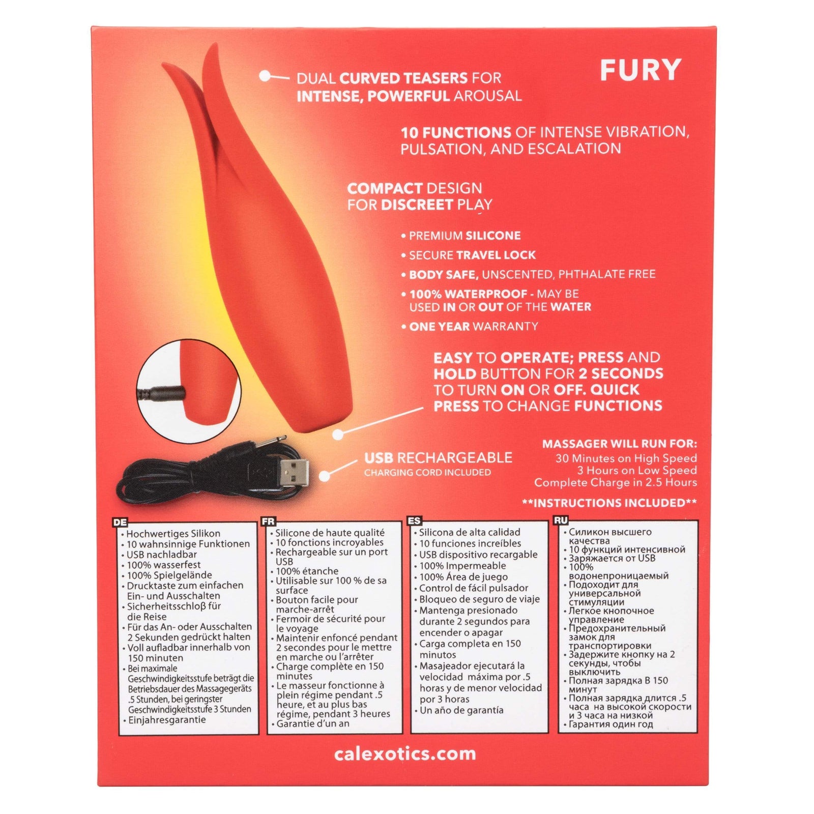 California Exotics - Red Hot Fury Clit Massager (Red) Clit Massager (Vibration) Rechargeable