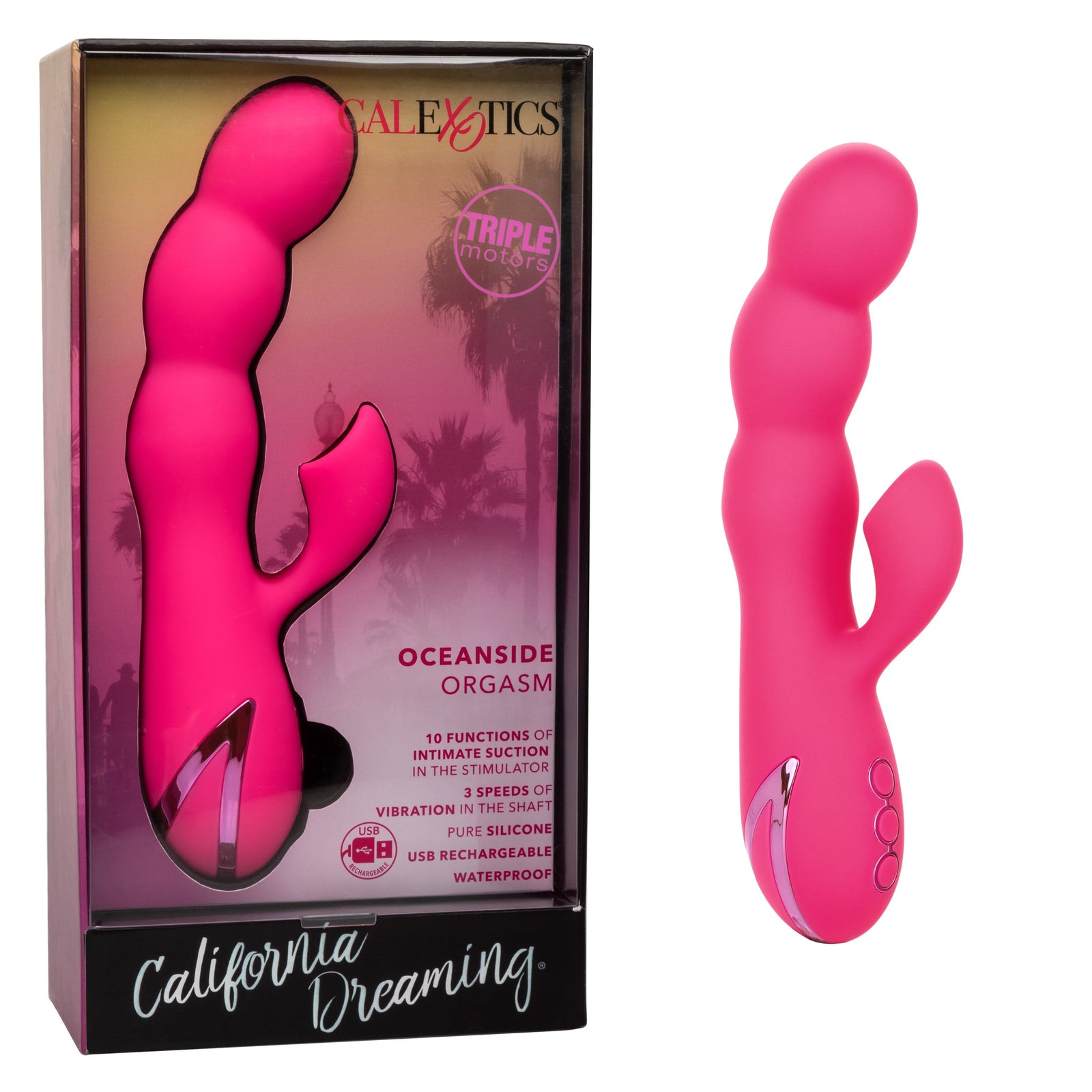 California Exotics - California Dreaming Oceanside Orgasm Suction Rabbit Vibrator (Pink) Rabbit Dildo (Vibration) Rechargeable 716770101198 CherryAffairs