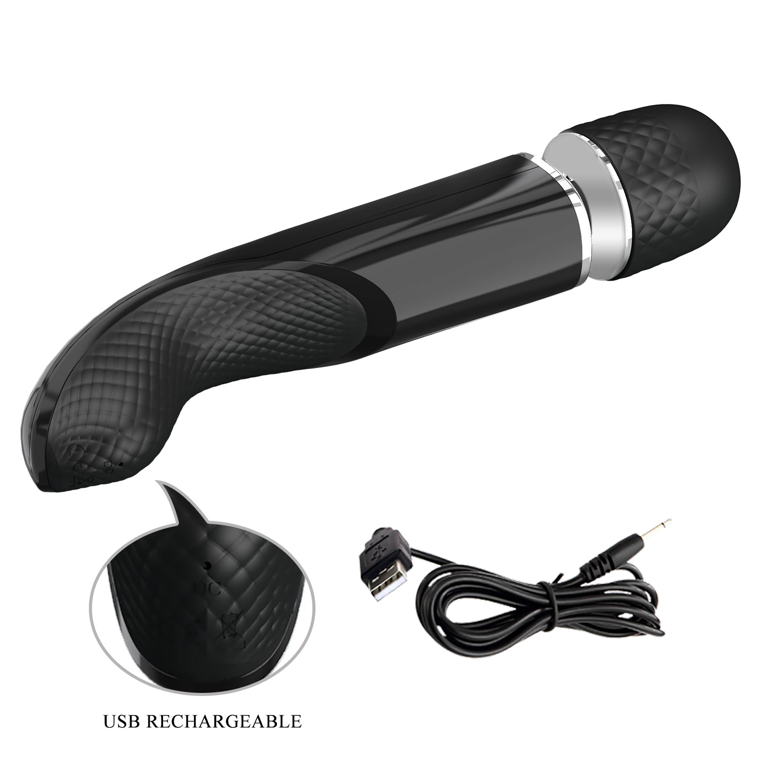 Pretty Love - Super Power Fascinating Wand Massager (Black) - Black - Wand Massagers (Vibration) Rechargeable