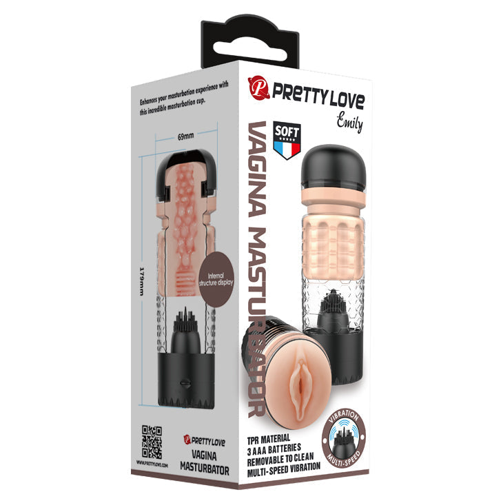 Pretty Love - Emily Vibrating Licking Masturbator (Beige) - Beige - Masturbator Vagina (Vibration) Non Rechargeable