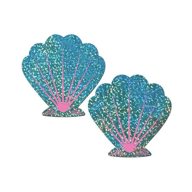 Pastease - Premium Glitter Shell Pasties Nipple Covers O/S (Seafoam Green/Pink) Nipple Covers 785123870678 CherryAffairs