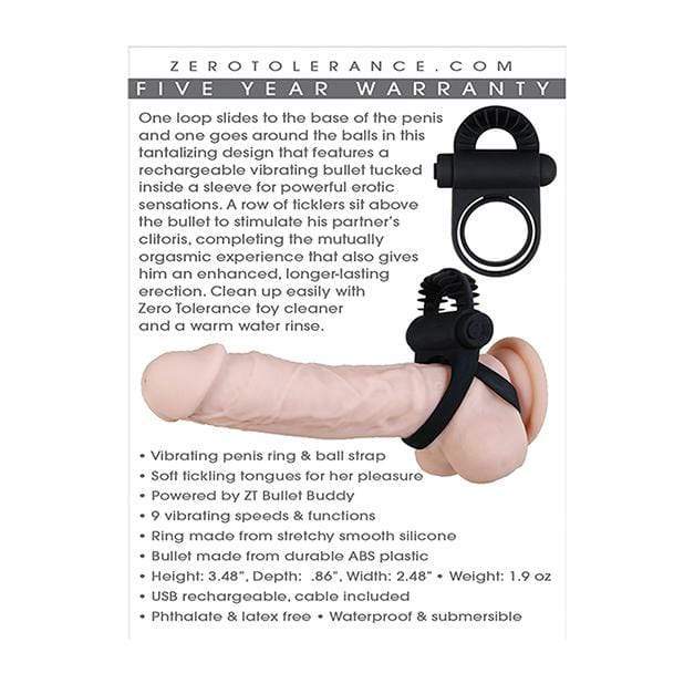 Zero Tolerance - Bell Ringer Vibrating Cock Ring (Black) Silicone Cock Ring (Vibration) Rechargeable 844477014517 CherryAffairs