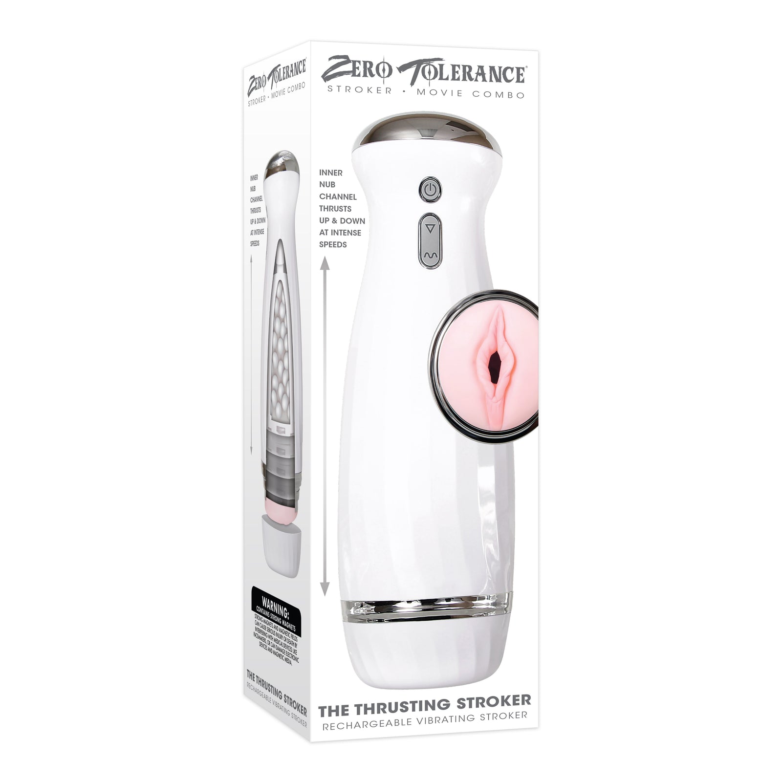 Zero Tolerance - The Thrusting Rechargeable Vibrating Stroker Masturbator (White) - White - Masturbator Vagina