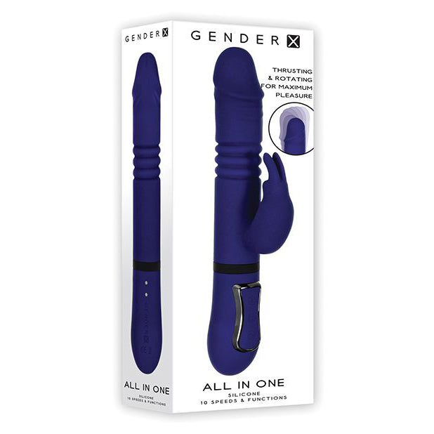 Evolved - Gender X All In One Thrusting Rotating Rabbit Vibrator (Blue) - Blue - Rabbit Dildo (Vibration) Rechargeable