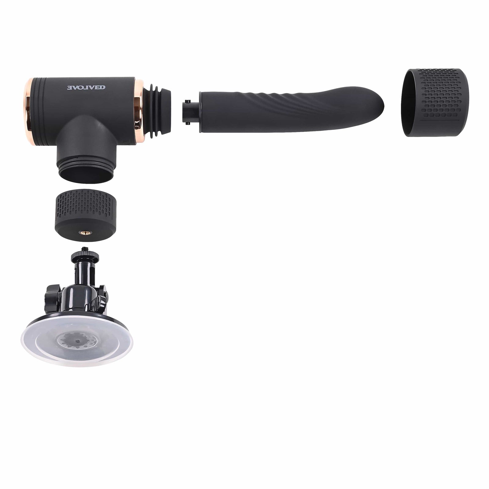 Evolved - Too Hot to Handle Mountable Thursting Sex Machine (Black) Non Realistic Dildo w/o suction cup (Vibration) Rechargeable 844477019390 CherryAffairs