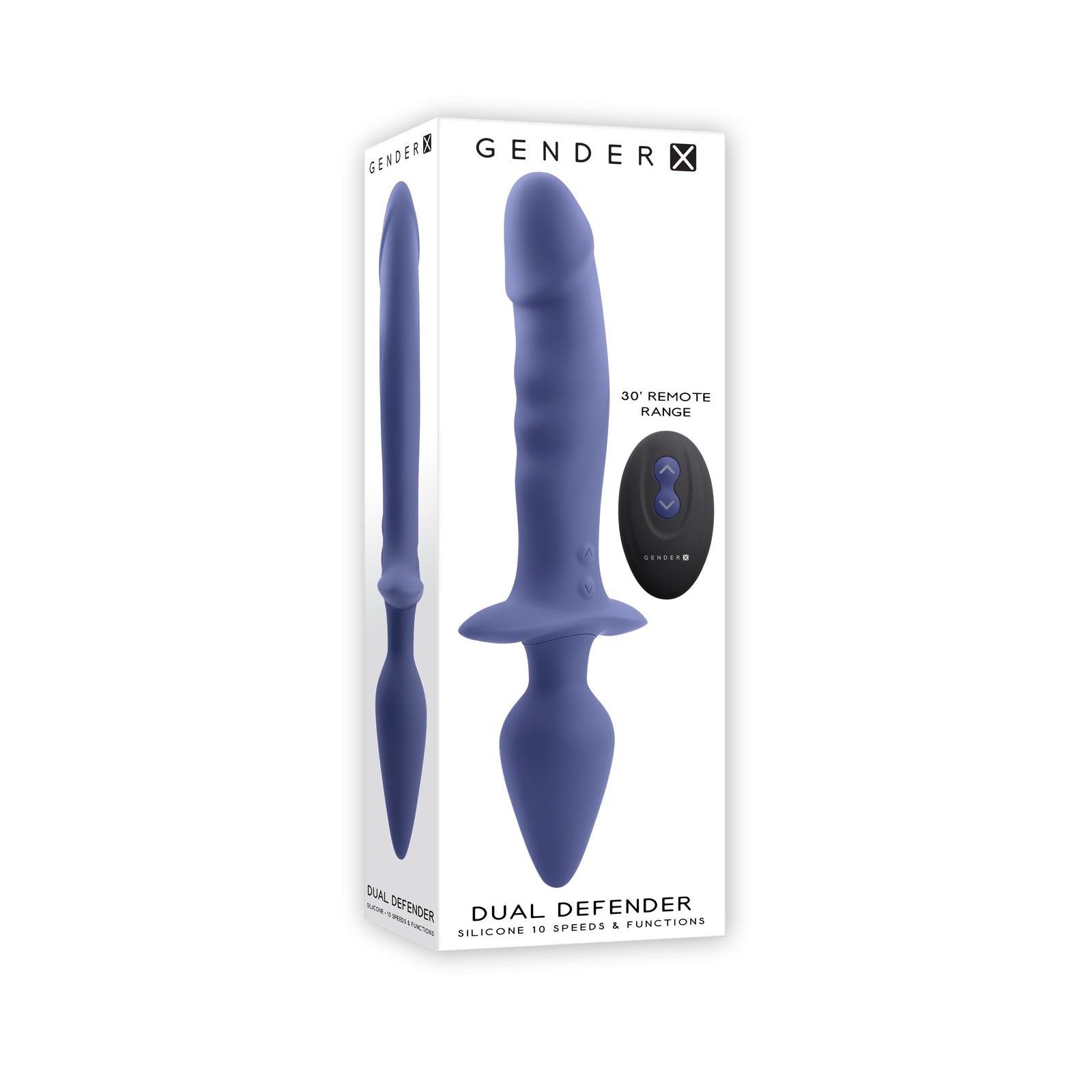 Evolved - Gender X Dual Defender Vibrating Anal Plug and Dildo (Blue) - Blue - Anal Plug (Vibration) Rechargeable