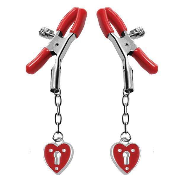 Master Series - Crimson Tied Collection Charmed Heart Padlock Nipple Clamps (Red) Nipple Clamps (Non Vibration) 848518017062 CherryAffairs