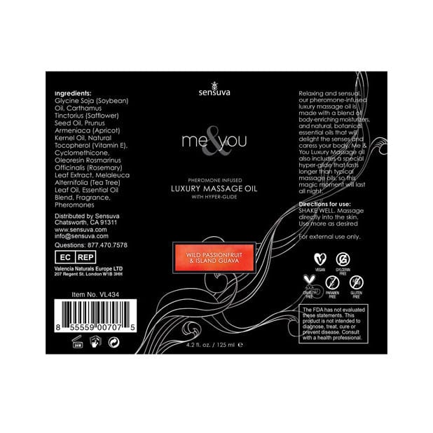 Sensuva - Me and You Pheromone Infused Luxury Massage Oil 4.2 oz (Wild Passion Fruit & Island Grava) Massage Oil 625979000 CherryAffairs