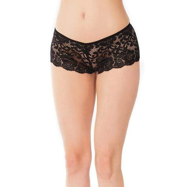 Coquette - Low Rise Stretch Scallop Lace Booty Short Panty XL (Black) Lingerie (Non Vibration) Durio Asia