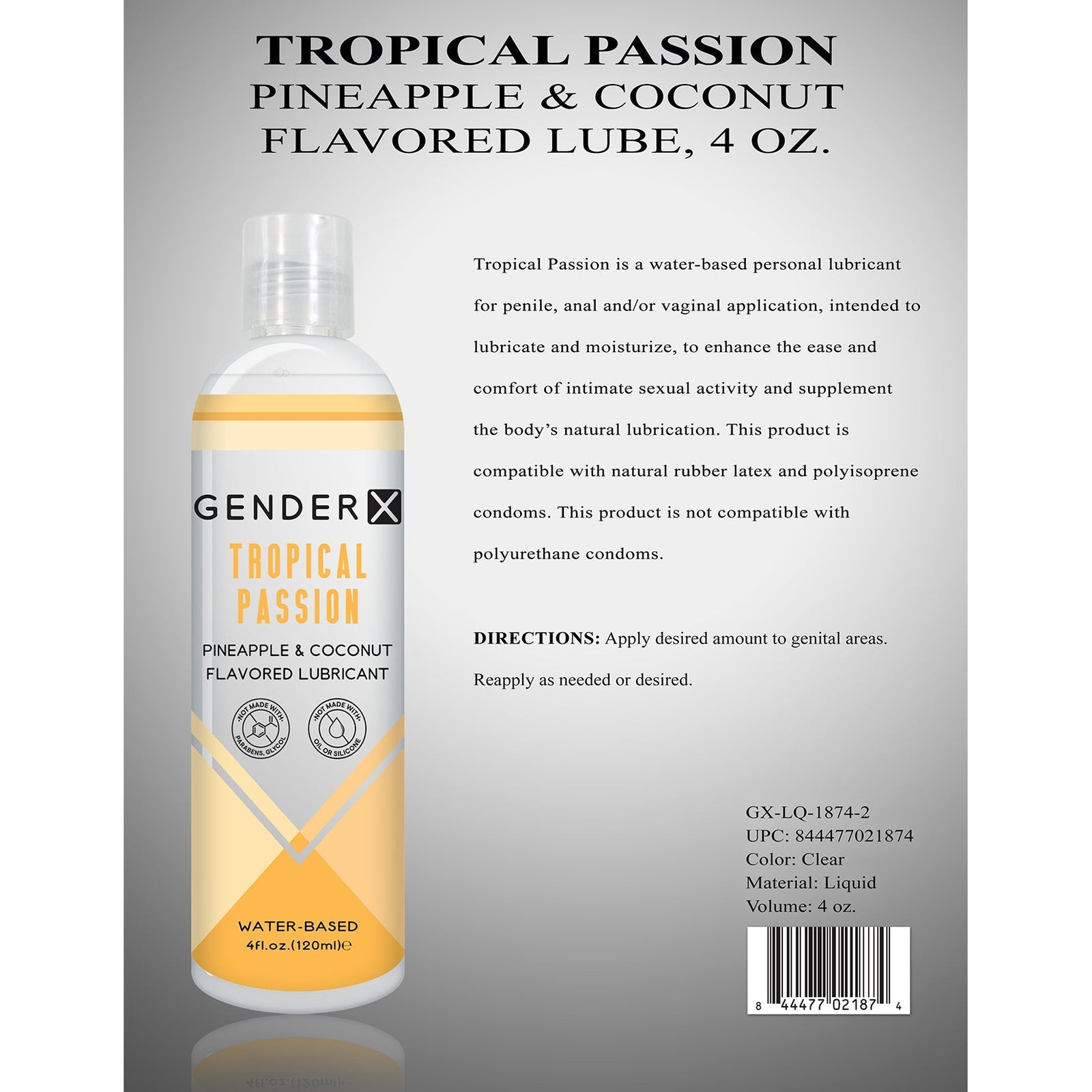 Evolved - Gender X Tropical Passion Pineapple and Coconut Flavored Lube - Lube (Water Based)