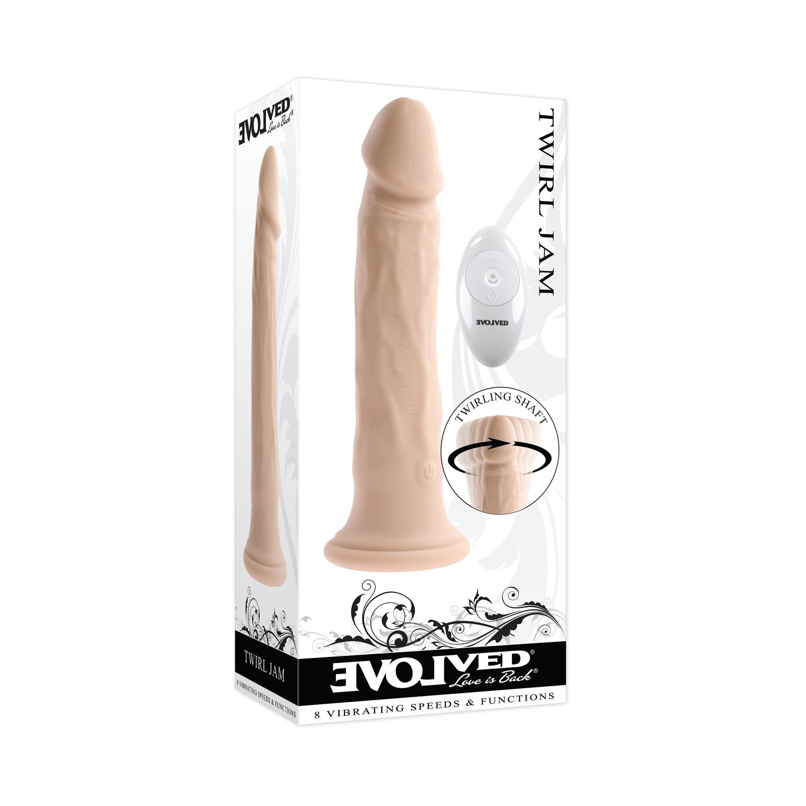 Evolved - Twirl Jam Remote Vibrating Realistic Dildo 9.25’’ - Realistic Dildo with suction cup (Vibration) Rechargeable