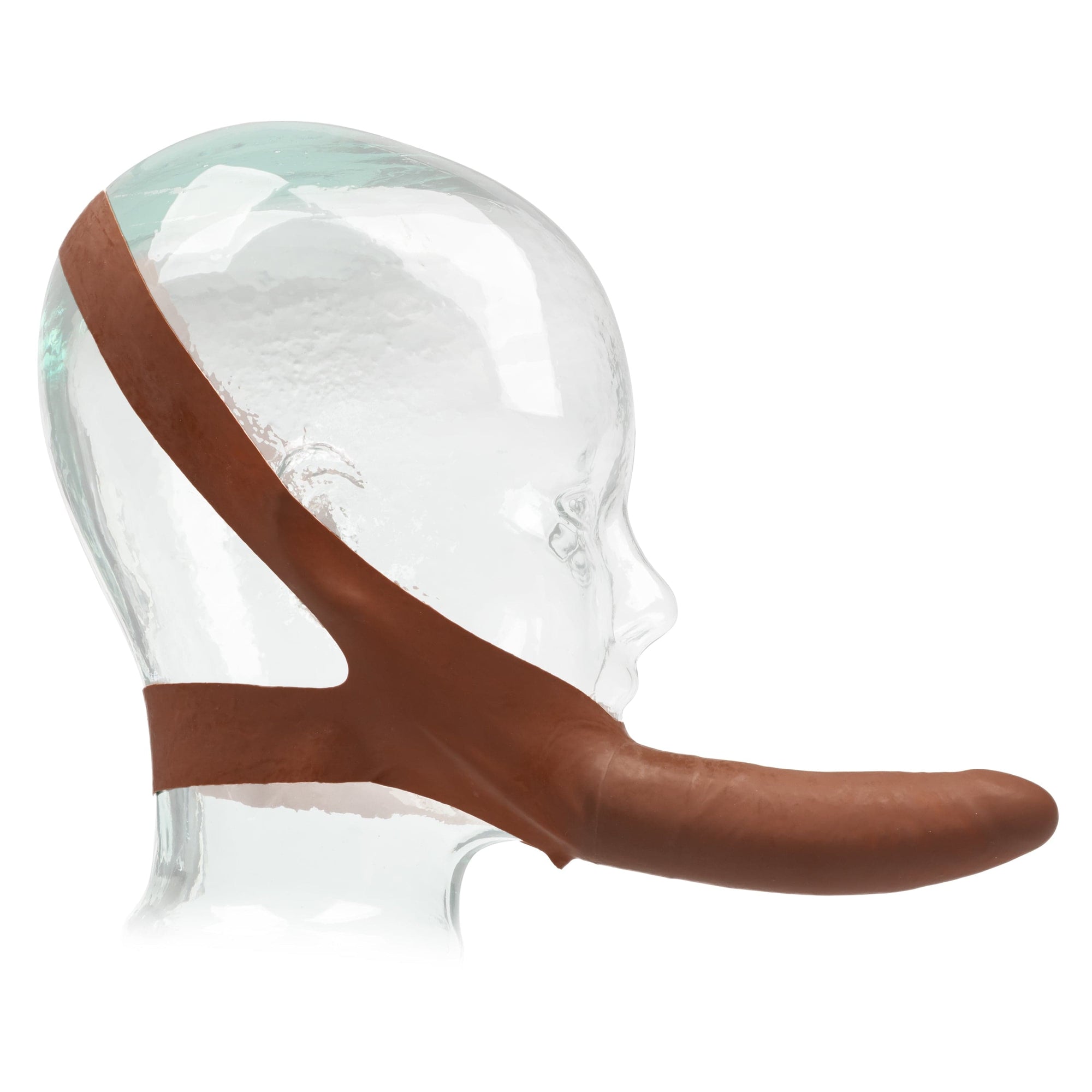 California Exotics - The Original Accommodator Latex Dong Mouth Strap On (Brown) Strap On with Non hollow Dildo for Female (Non Vibration) 716770101822 CherryAffairs