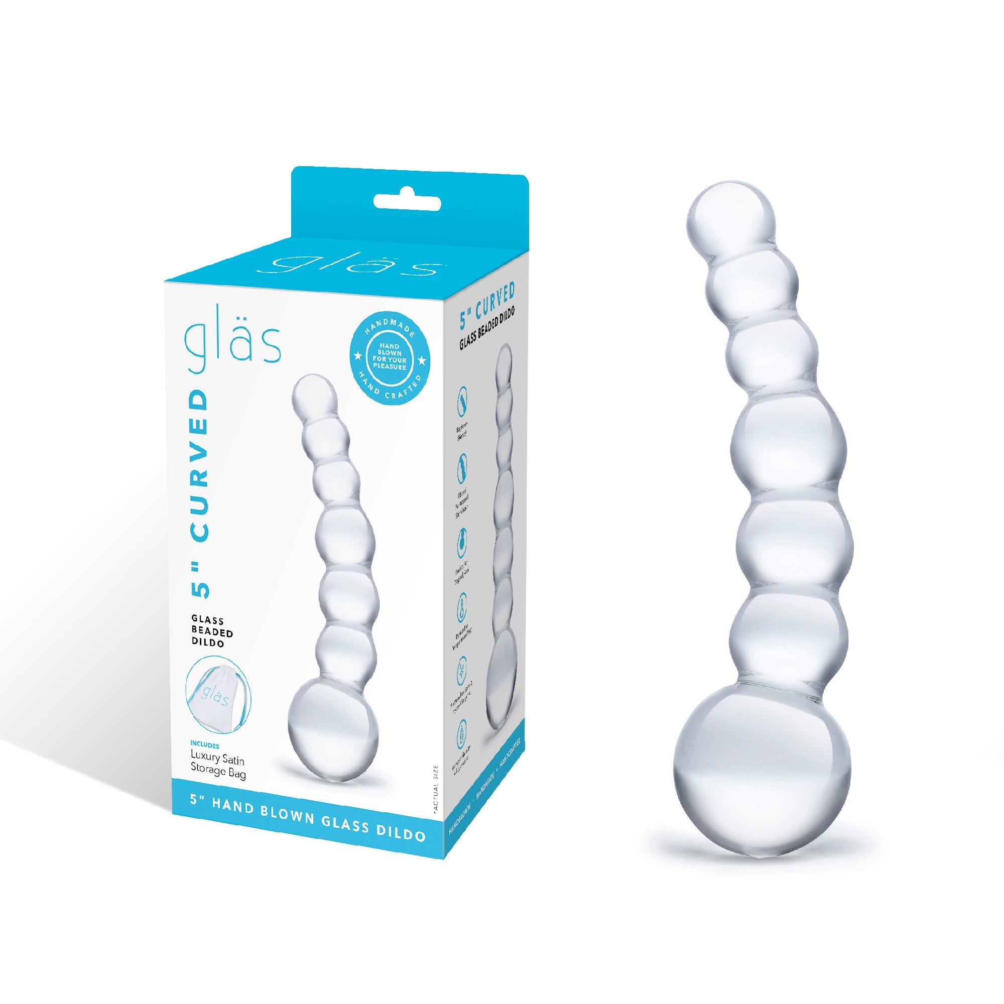 Glas - Curved Glass Beaded Hand Blown Glass Dildo 5" (Clear)