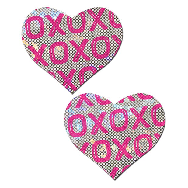 Pastease - Premium Glitter XOXO Heart Pasties Nipple Covers O/S (White/Pink) Nipple Covers 694536304246 CherryAffairs