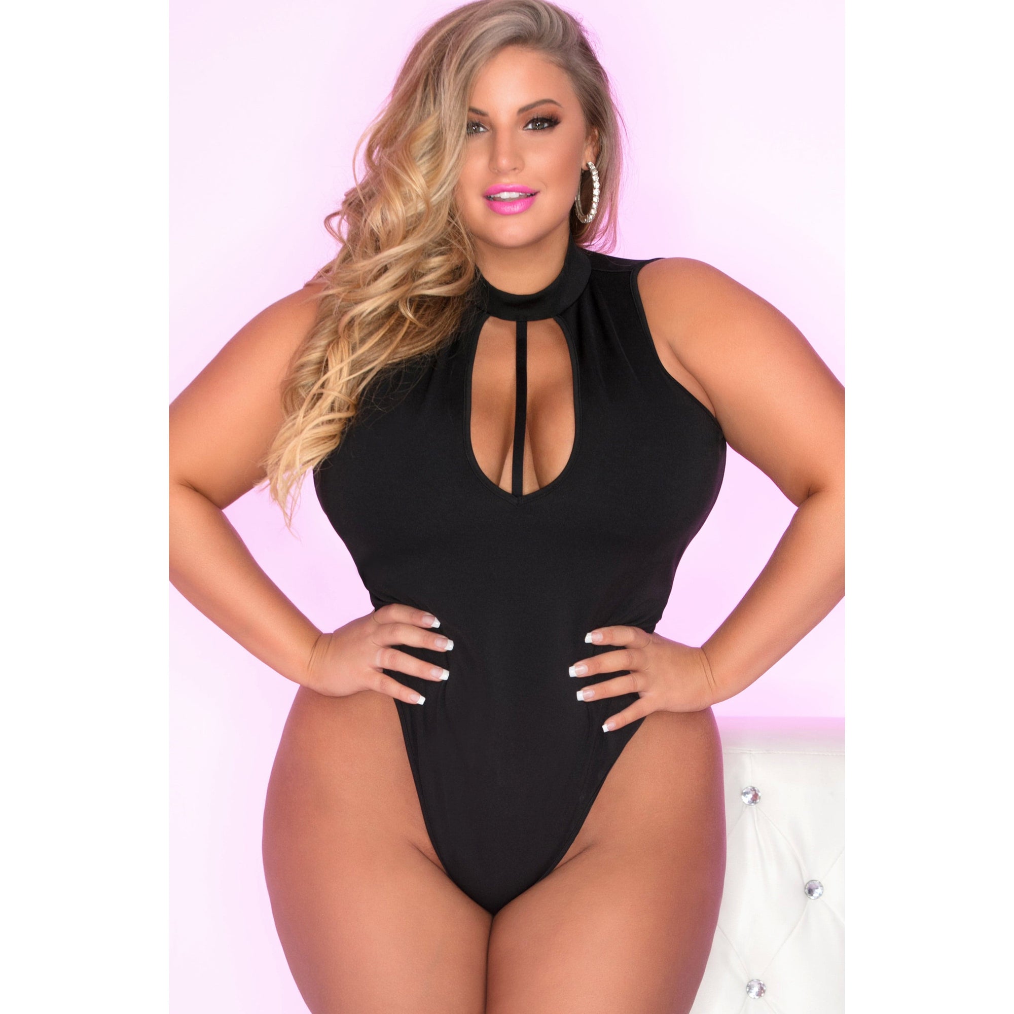 Pink Lipstick - Taking Risks Choker Bodysuit Costume 3X/4X (Black) Bodysuits 017036470981 CherryAffairs