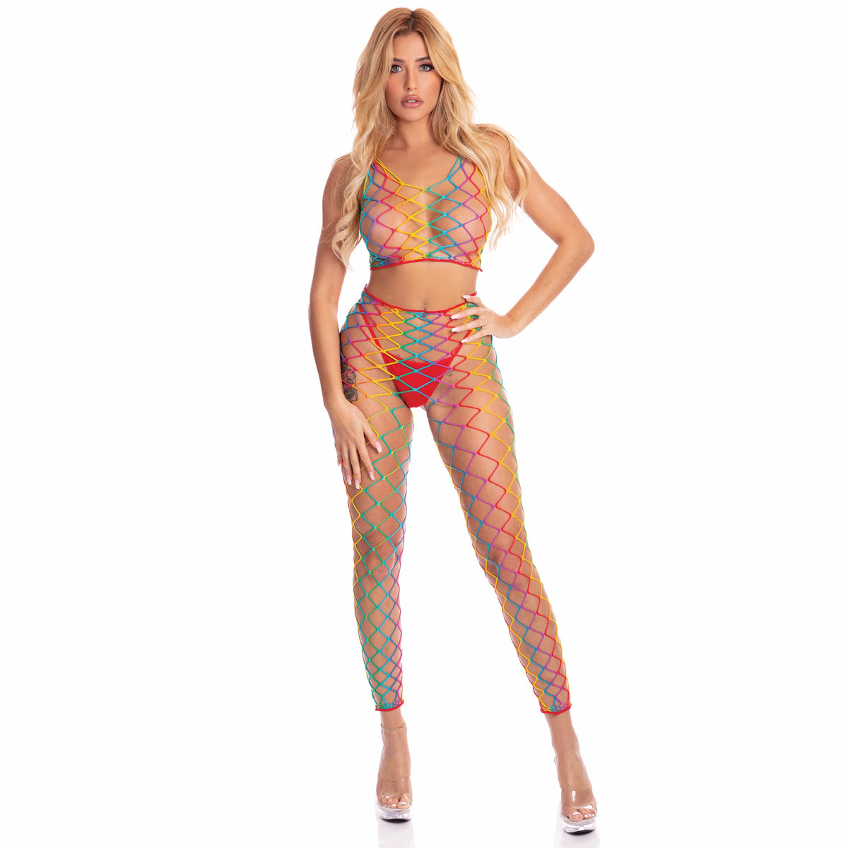 Pink Lipstick - Roy G. Biv 2Pc Bodystocking Costume O/S (Multicolor) Bodystockings 017036483394 CherryAffairs