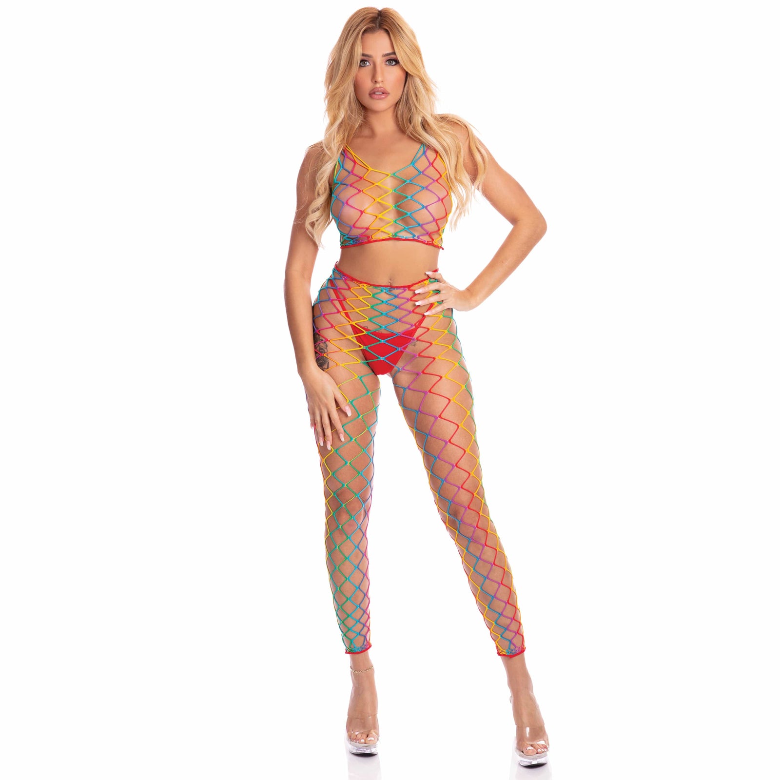 Pink Lipstick - Roy G. Biv 2Pc Bodystocking Costume O/S (Multicolor) Bodystockings 017036483394 CherryAffairs