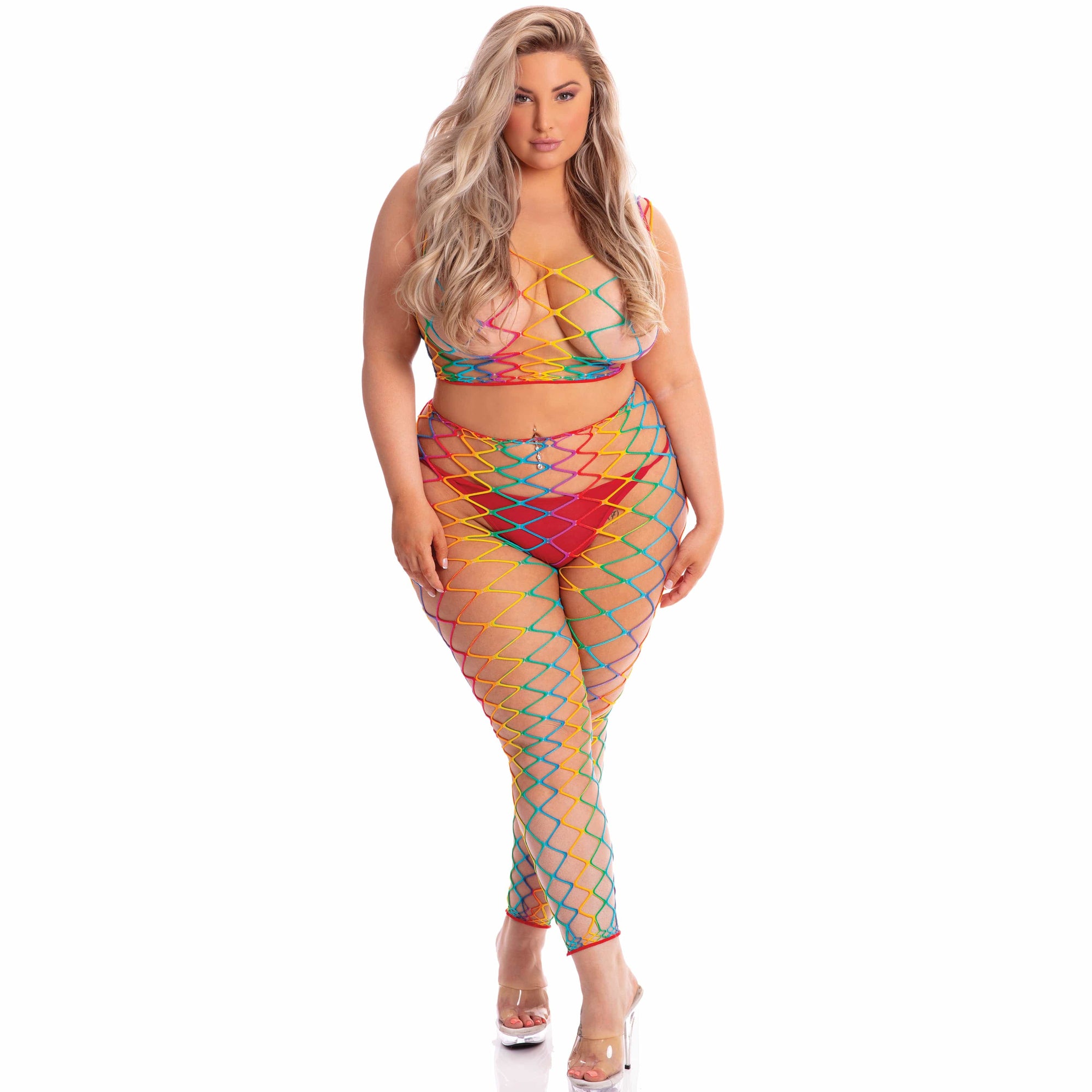 Pink Lipstick - Roy G. Biv 2Pc Bodystocking Costume Queen (Multicolor) Bodystockings 017036483400 CherryAffairs