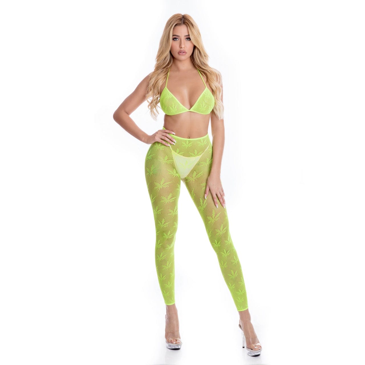 Pink Lipstick - All About Leaf Bra Lingerie Set O/S (Green) Lingerie Set 017036485558 CherryAffairs