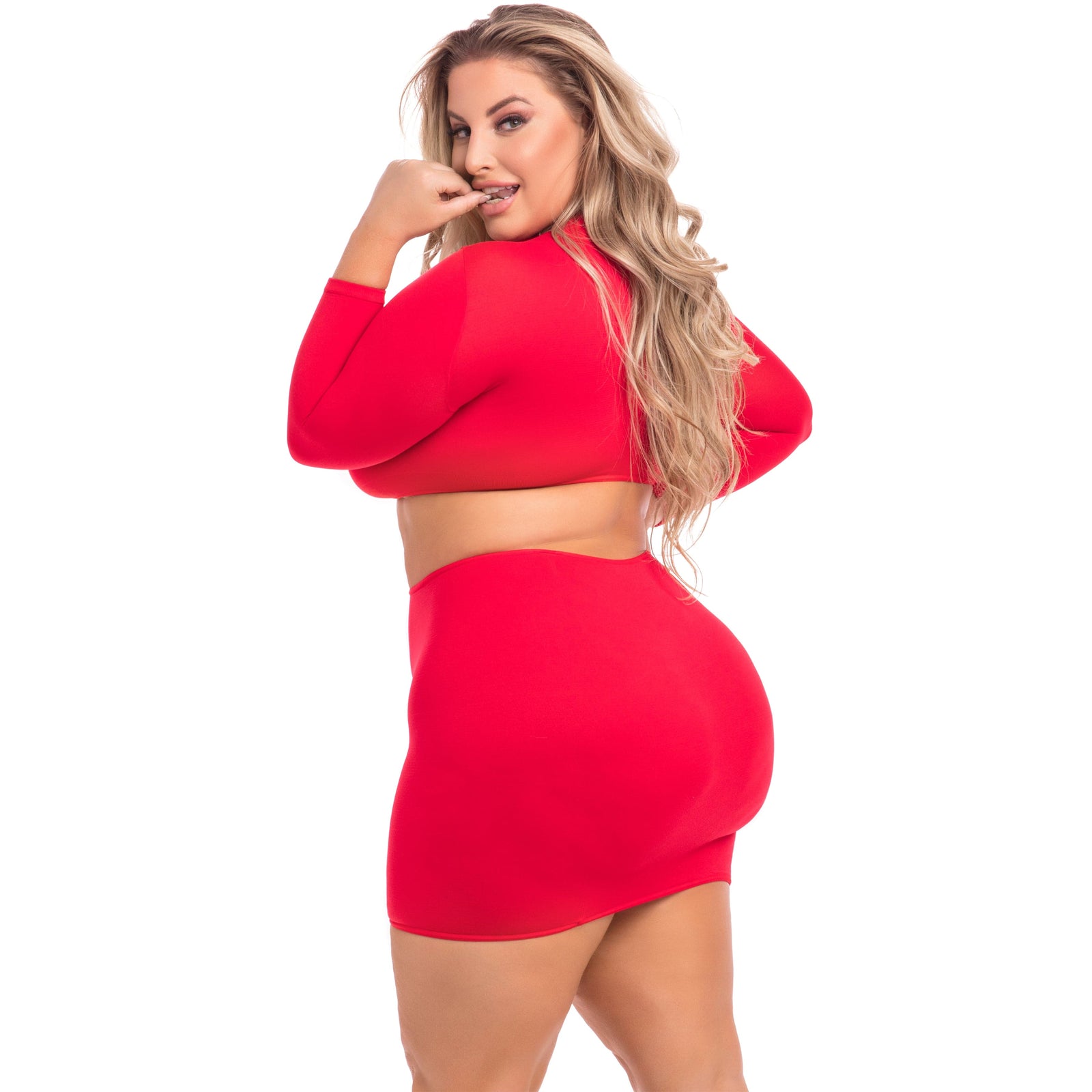 Pink Lipstick - Stop and Stare 2Pc Skirt Costume Set 3X/4X (Red) Dresses 017036654954 CherryAffairs