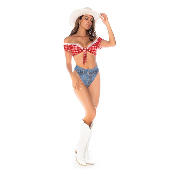 Mapale - Sexy Cowgirl Tie Top with Booty Short Panty 2pcs Costume Set (Multi color)