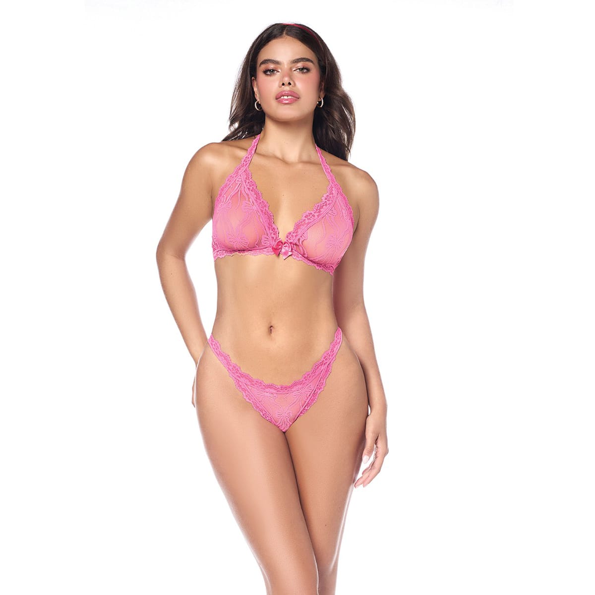 Mapale - Lacy Halter Top with Panty Lingerie Set (Pink)