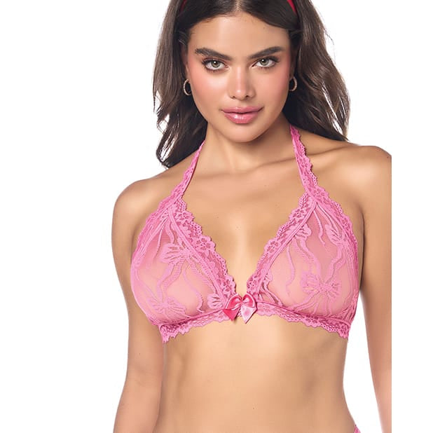 Mapale - Lacy Halter Top with Panty Lingerie Set (Pink)