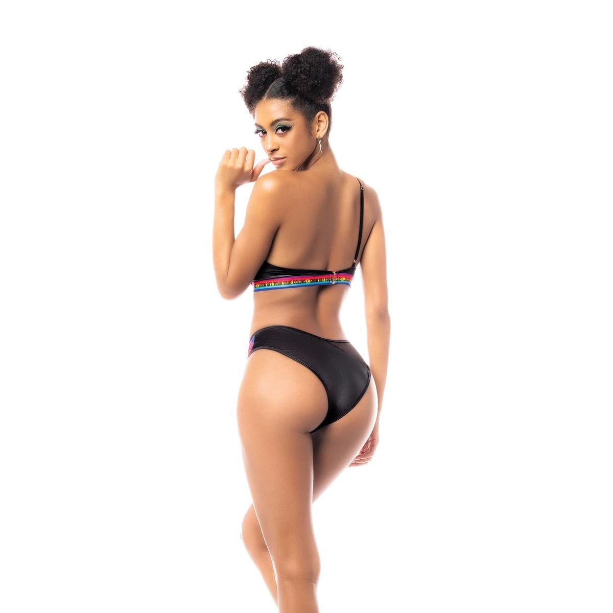 Mapale - Pride One Shoulder Top Garter Belt and Panty (Black)