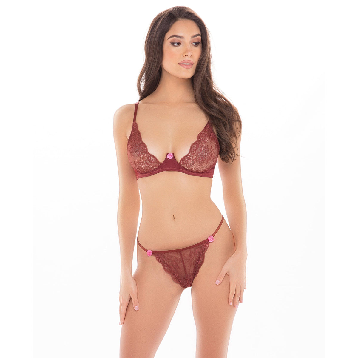 Rene Rofe - Staying In 2Pc Lingerie Set S/M (Burgundy) Lingerie Set 0196018062809 CherryAffairs