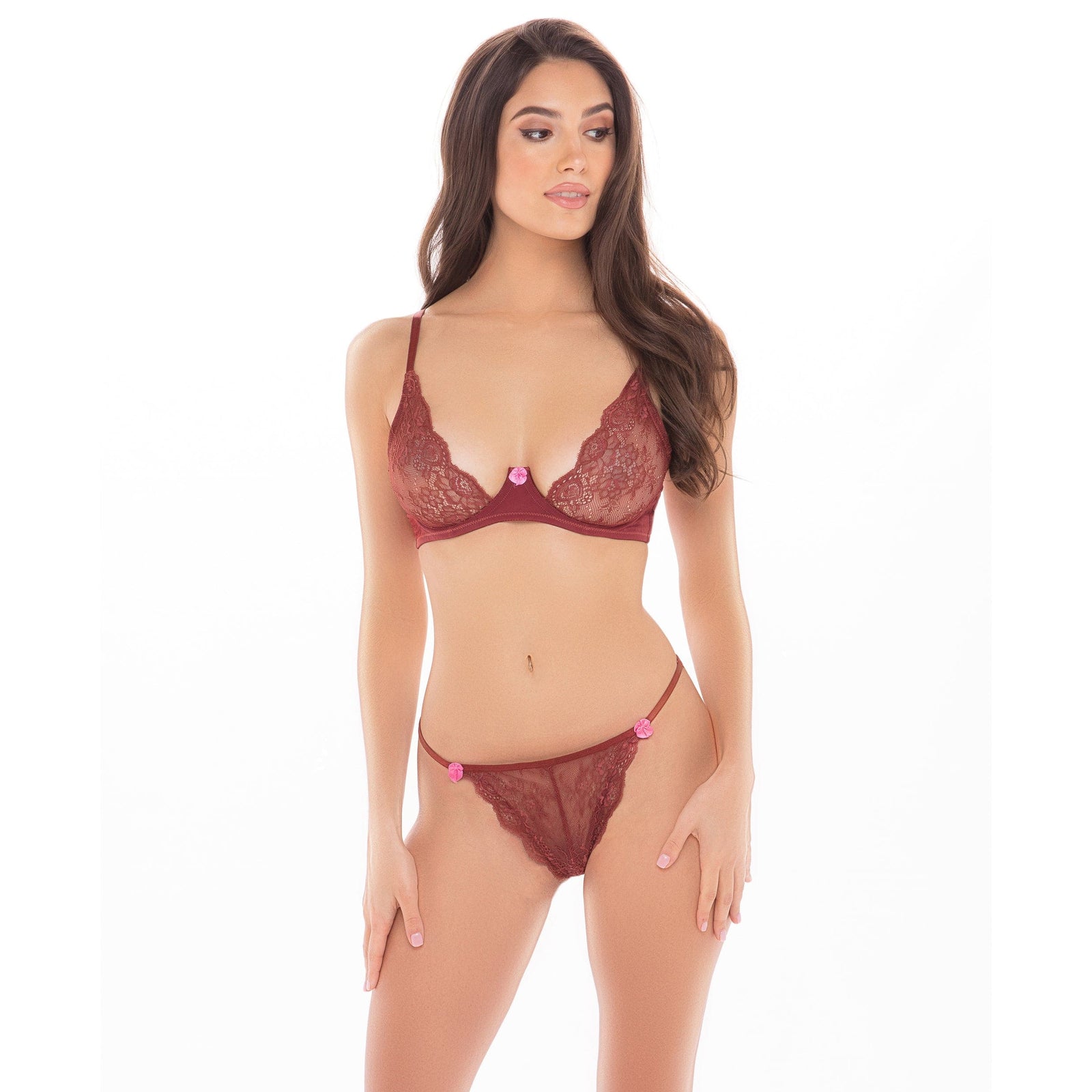 Rene Rofe - Staying In 2Pc Lingerie Set S/M (Burgundy) Lingerie Set 0196018062809 CherryAffairs